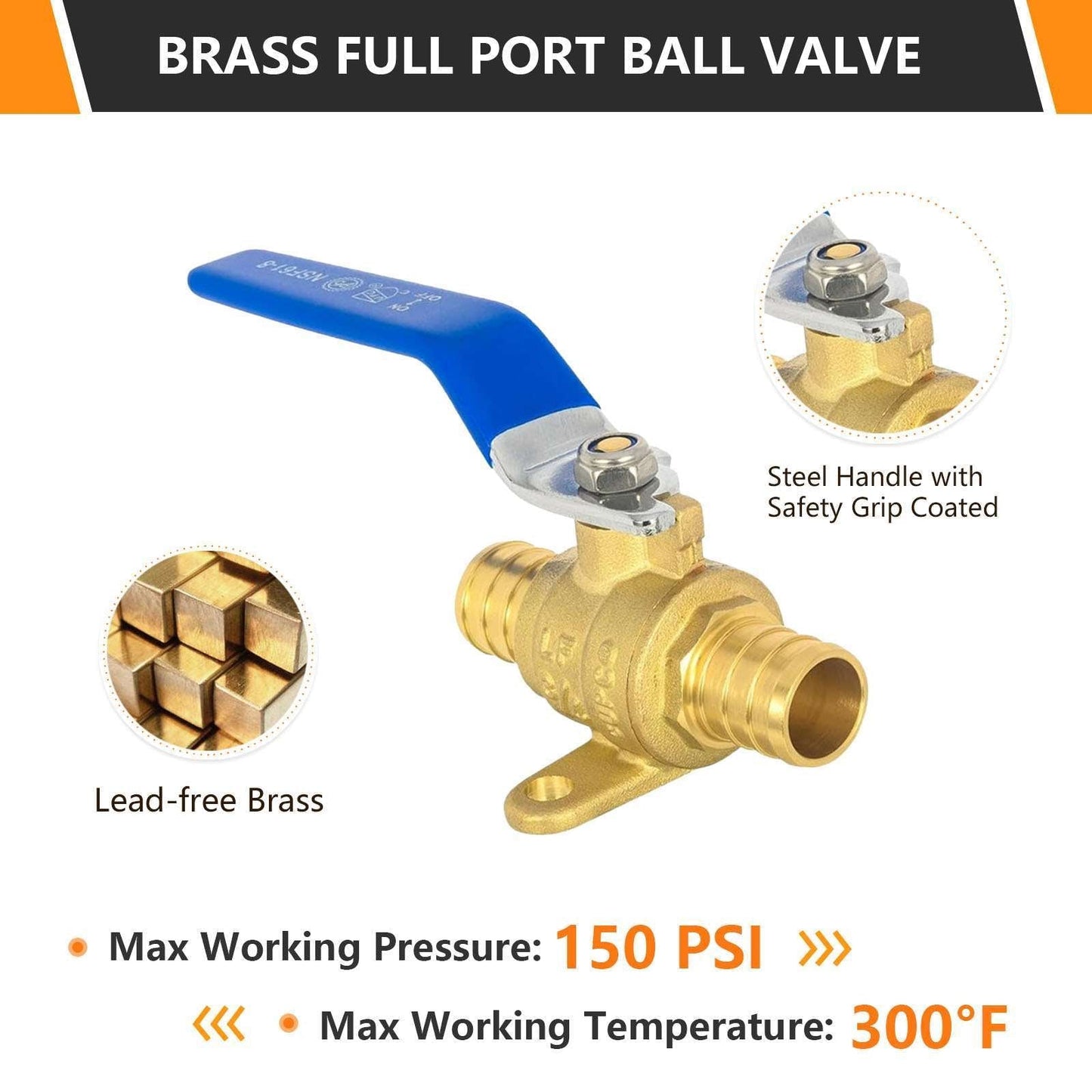 10 Pcs 3/4" PEX Crimp Drop Ear Ball Valve, Blue (Lead Free)