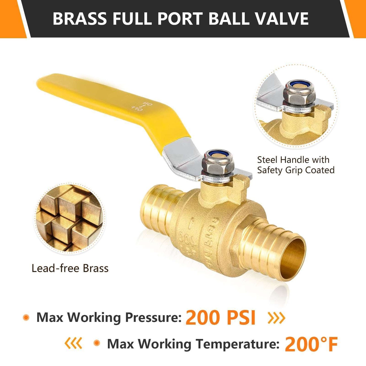 3/4" PEX Crimp Ball Valve, Yellow (Lead Free)