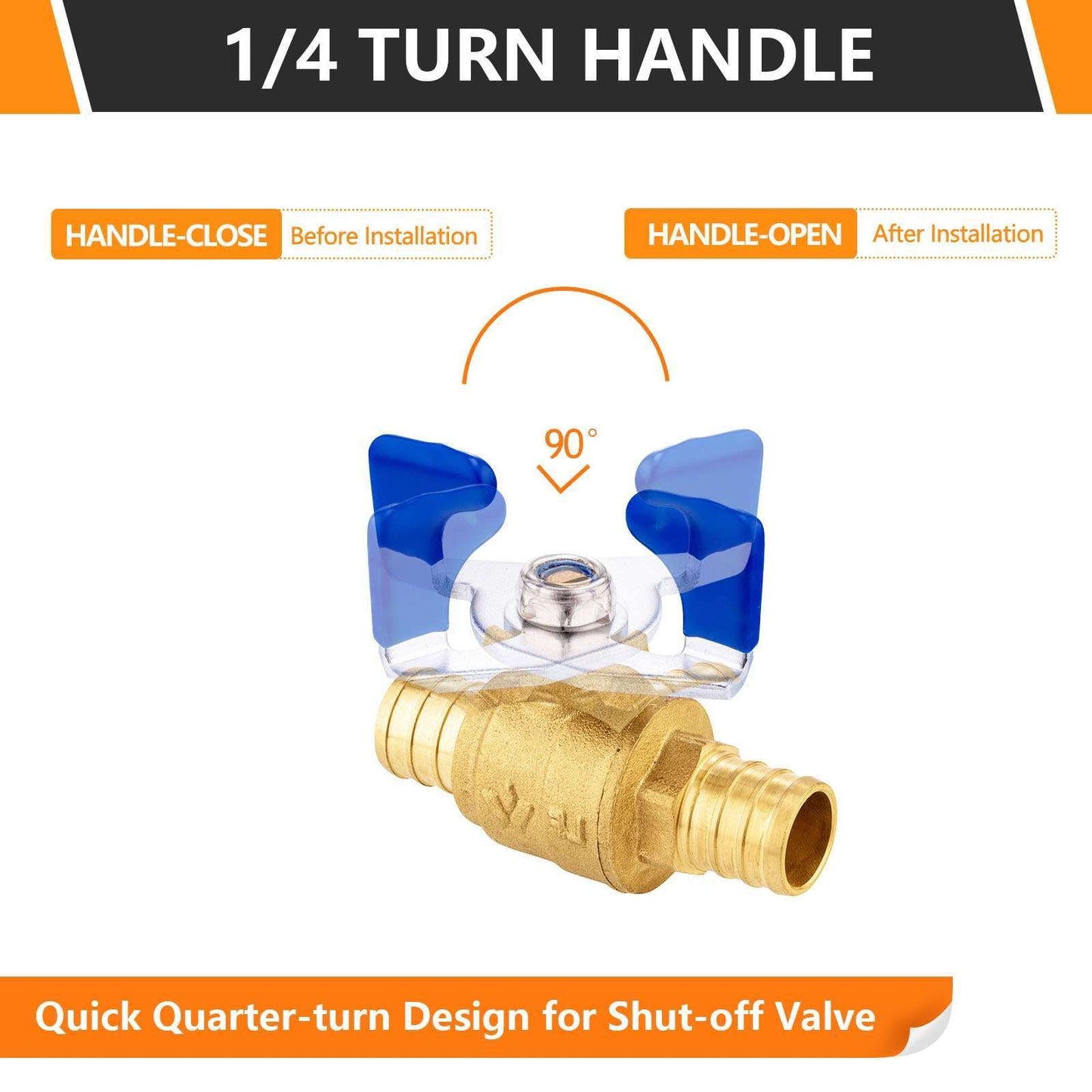 10 Pcs 3/4" PEX Crimp Butterfly Ball Valve, Blue (Lead Free)