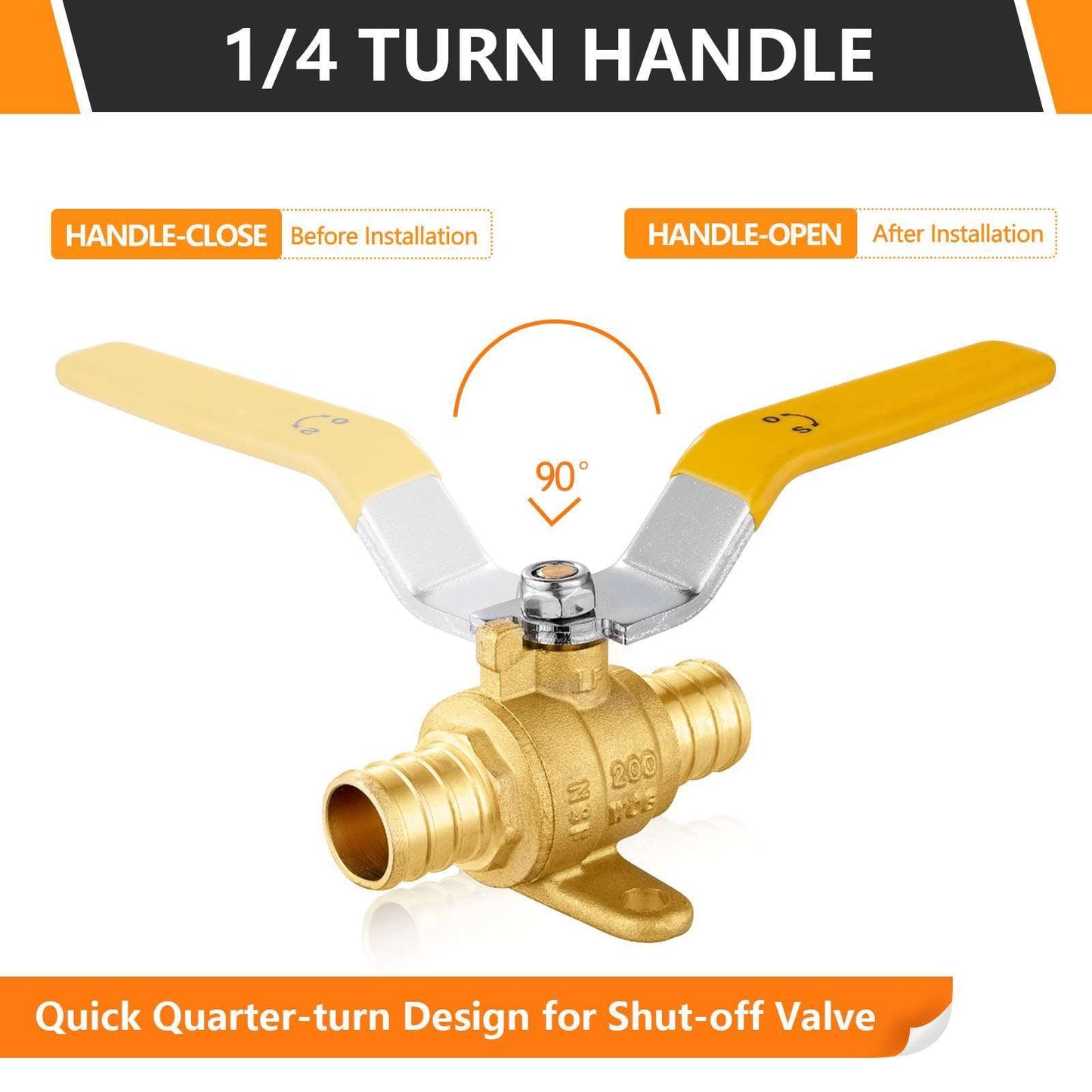 10 Pcs 3/4" PEX Crimp Drop Ear Ball Valve, Yellow (Lead Free)