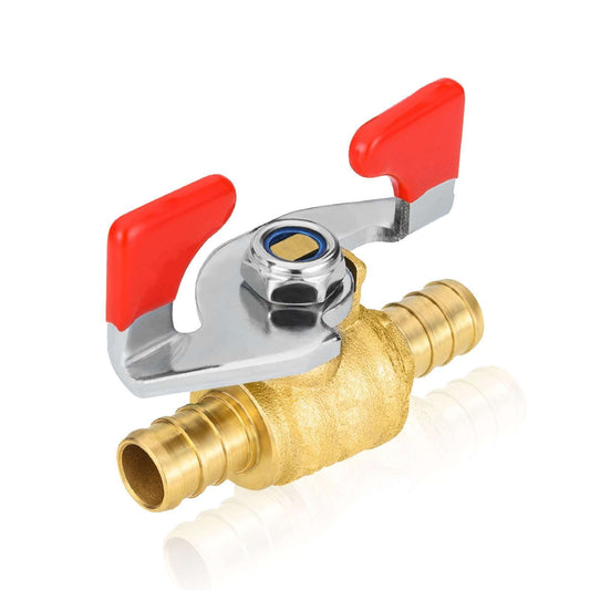 10 Pcs 1/2" PEX Crimp Butterfly Ball Valve, Red (Lead Free)