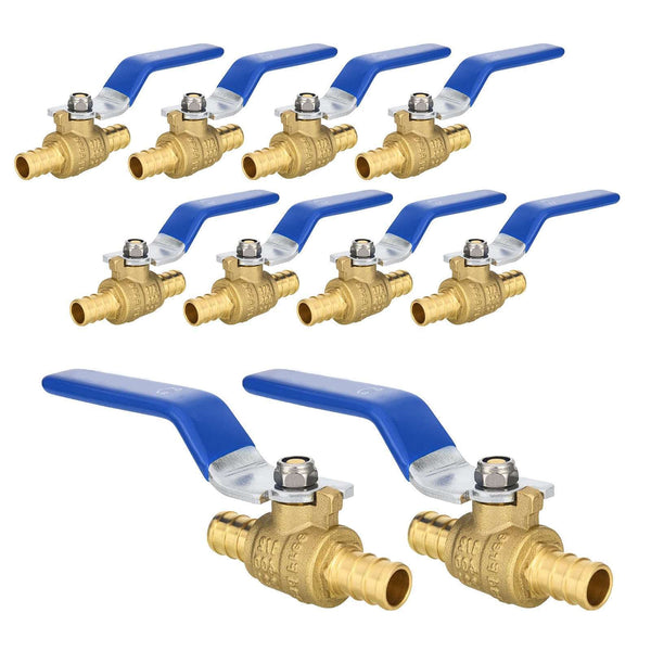 10 Pcs 3/4" PEX Crimp Ball Valve, Blue (Lead Free)