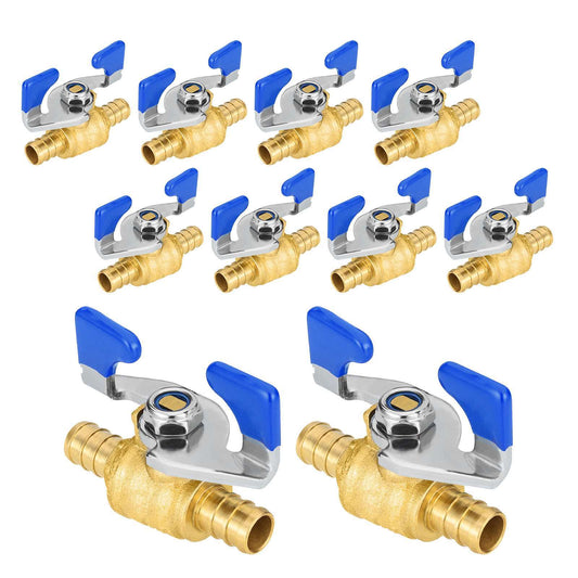 10 Pcs 3/4" PEX Crimp Butterfly Ball Valve, Blue (Lead Free)