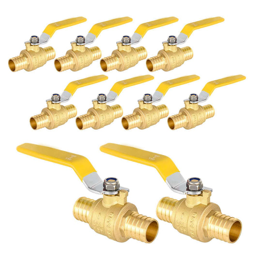 10 Pcs 1/2" PEX Crimp Ball Valve, Yellow (Lead Free)