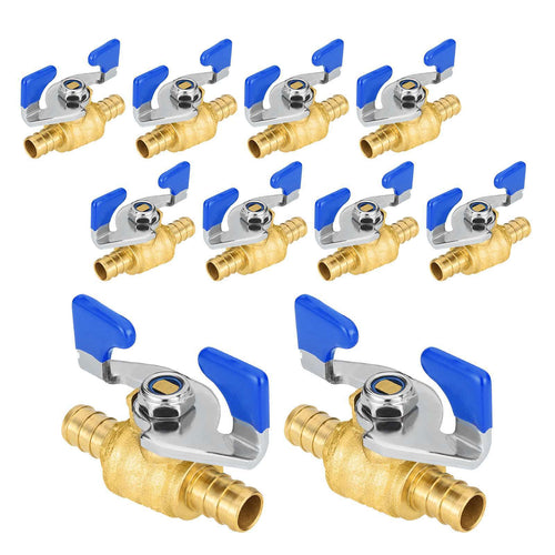 10 Pcs 1/2" PEX Crimp Butterfly Ball Valve, Blue (Lead Free)