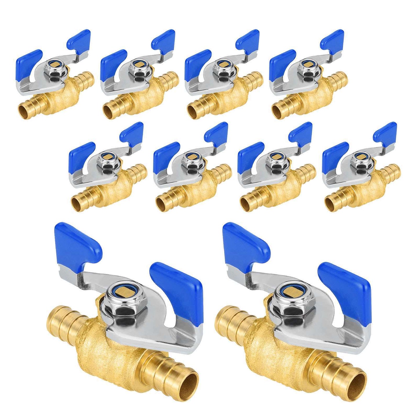 10 Pcs 3/4" PEX Crimp Butterfly Ball Valve, Blue (Lead Free)