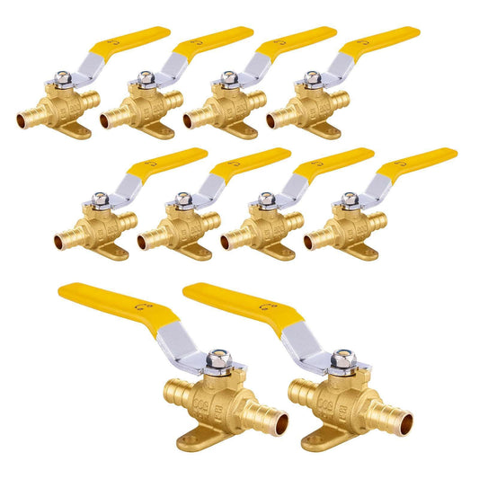 10 Pcs 3/4" PEX Crimp Drop Ear Ball Valve, Yellow (Lead Free)