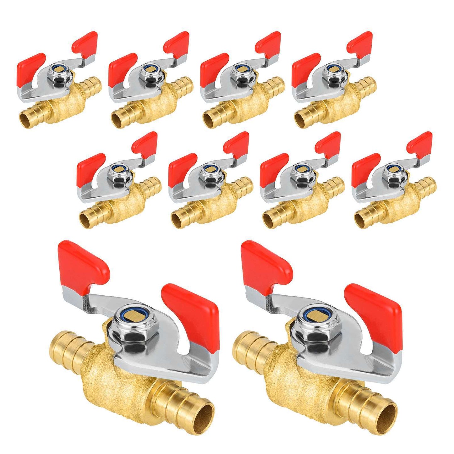 10 Pcs 1/2" PEX Crimp Butterfly Ball Valve, Red (Lead Free)