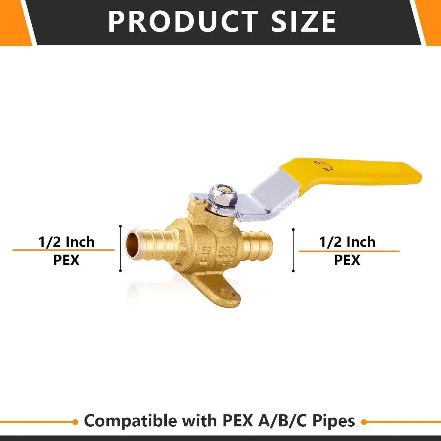 1/2" PEX Crimp Drop Ear Ball Valve, Yellow (Lead Free)