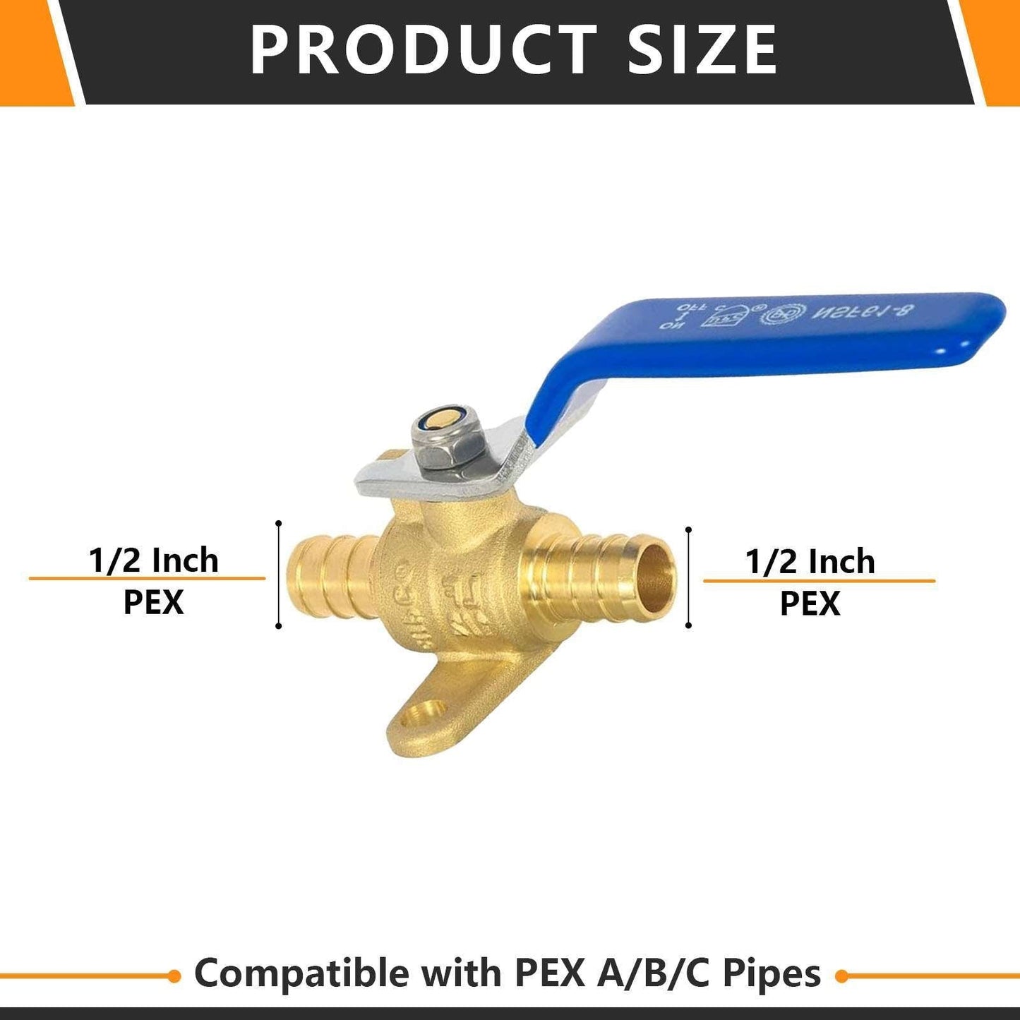 10 Pcs 1/2" PEX Crimp Drop Ear Ball Valve, Blue (Lead Free)