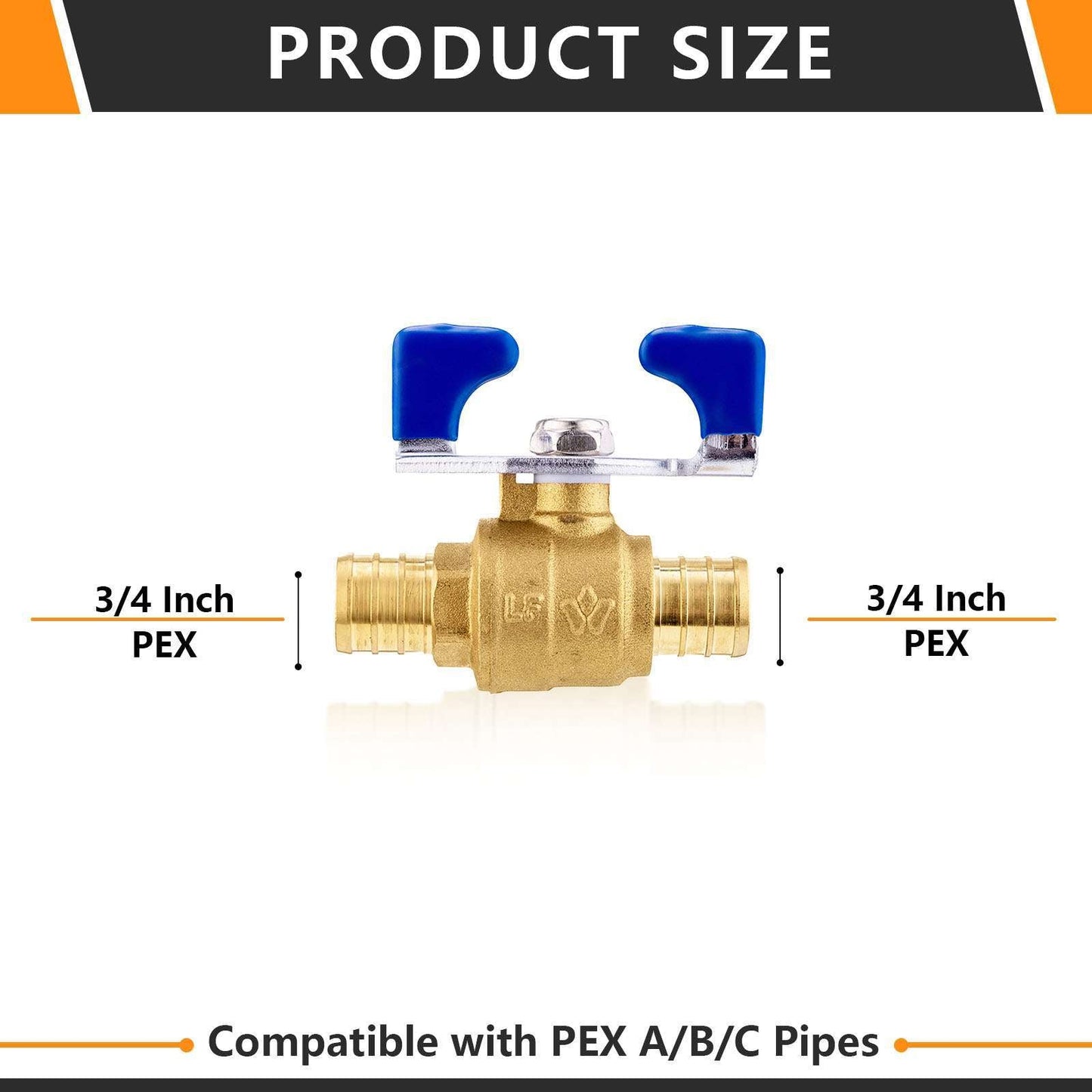 10 Pcs 3/4" PEX Crimp Butterfly Ball Valve, Blue (Lead Free)