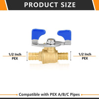 10 Pcs 1/2" PEX Crimp Butterfly Ball Valve, Blue (Lead Free)