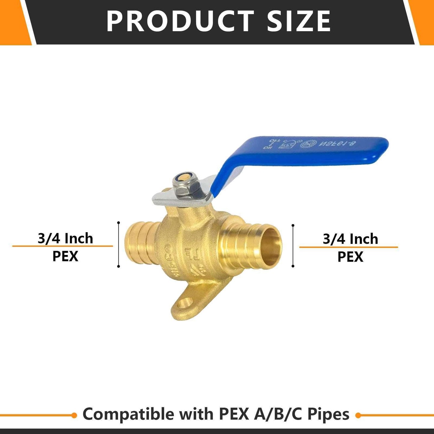 10 Pcs 3/4" PEX Crimp Drop Ear Ball Valve, Blue (Lead Free)