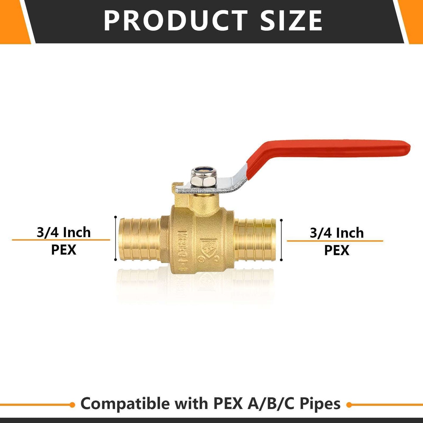10 Pcs 3/4" PEX Crimp Ball Valve, Red (Lead Free)