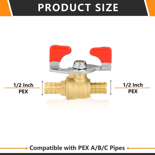 1/2" PEX Crimp Butterfly Ball Valve, Red (Lead Free) Plumbingsell