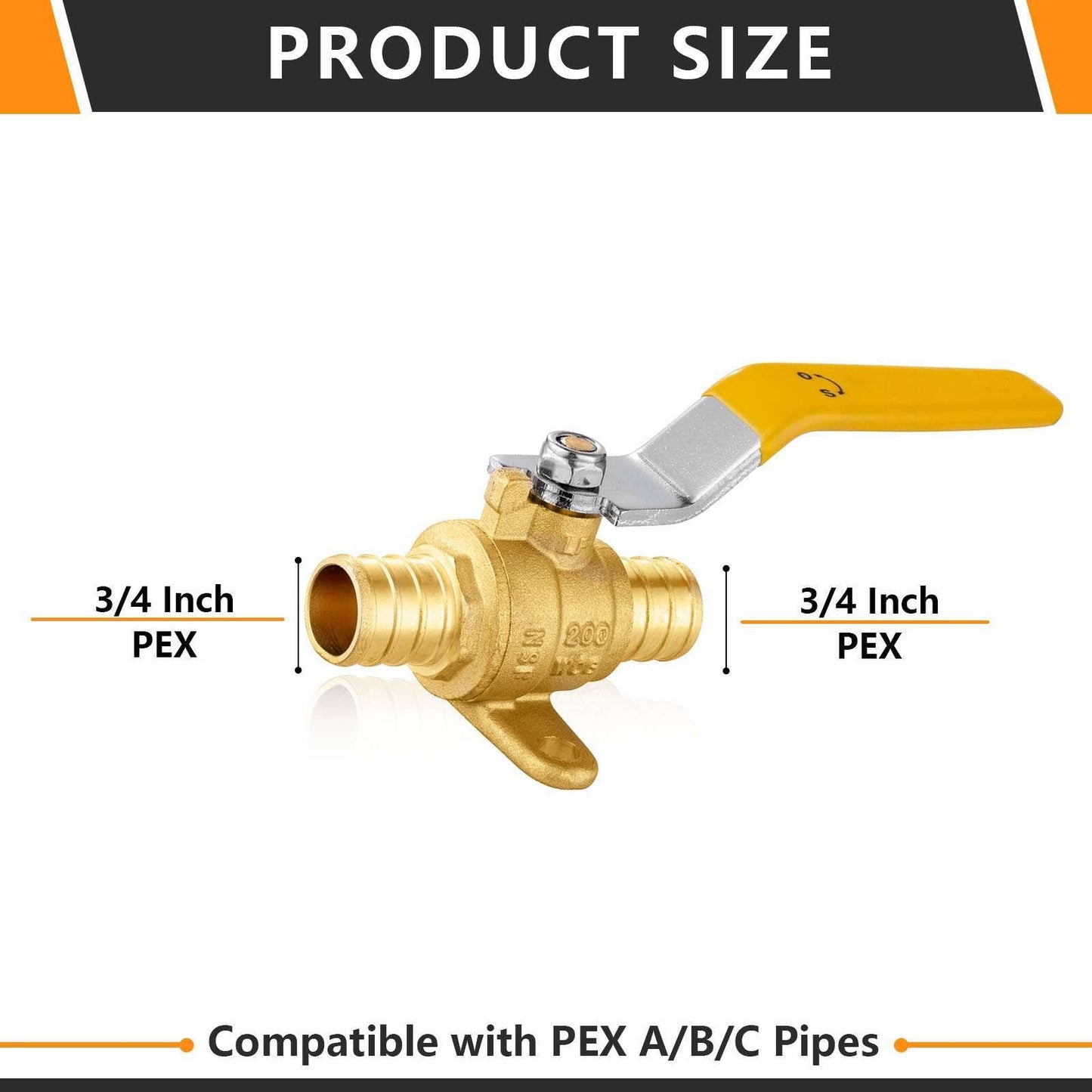 10 Pcs 3/4" PEX Crimp Drop Ear Ball Valve, Yellow (Lead Free)