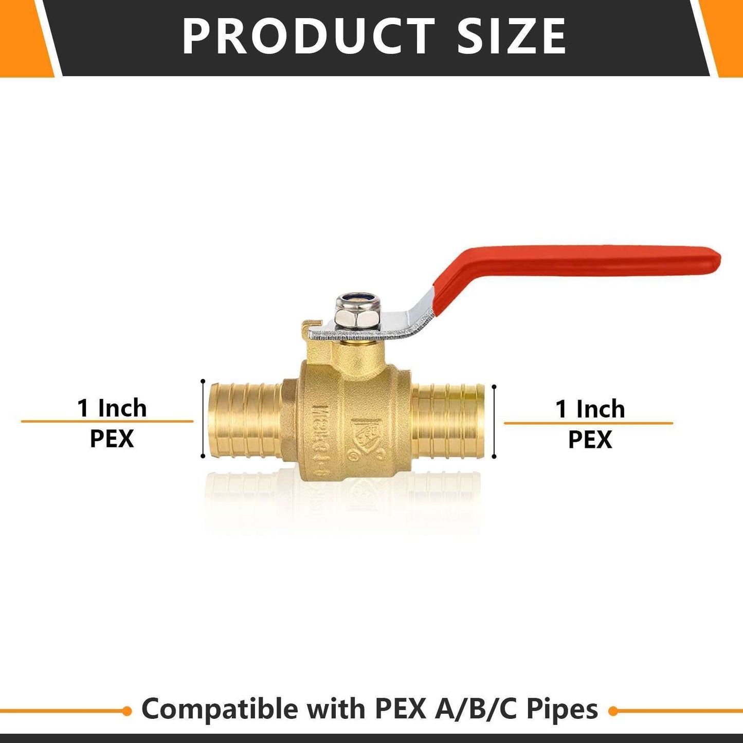 10 Pcs 1" PEX Crimp Ball Valve, Red (Lead Free)