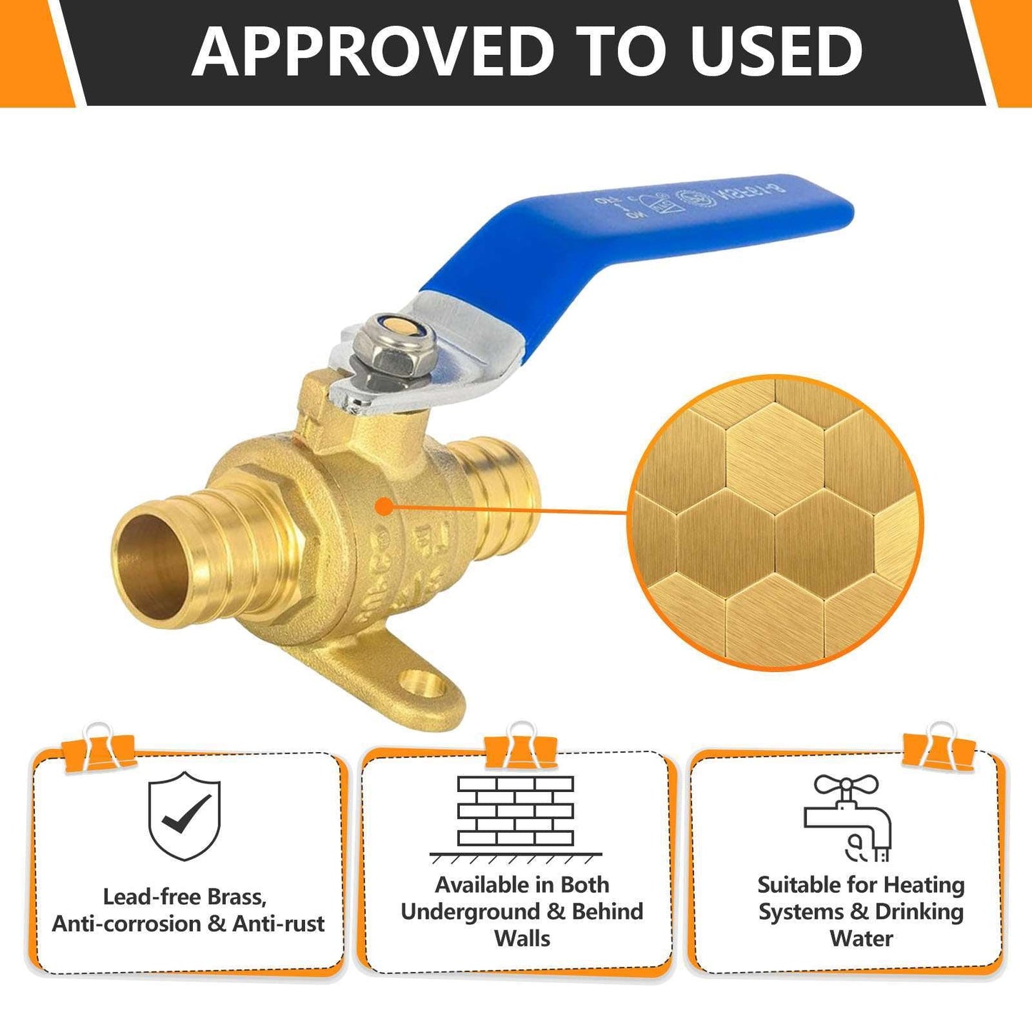 10 Pcs 3/4" PEX Crimp Drop Ear Ball Valve, Blue (Lead Free)