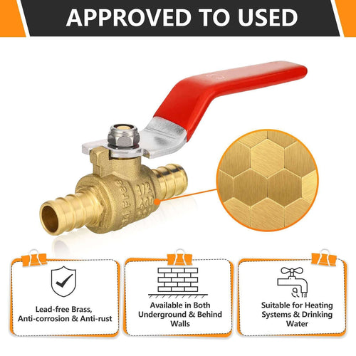 10 Pcs 3/4" PEX Crimp Ball Valve, Red (Lead Free) Plumbingsell