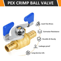 10 Pcs 1/2" PEX Crimp Butterfly Ball Valve, Blue (Lead Free)