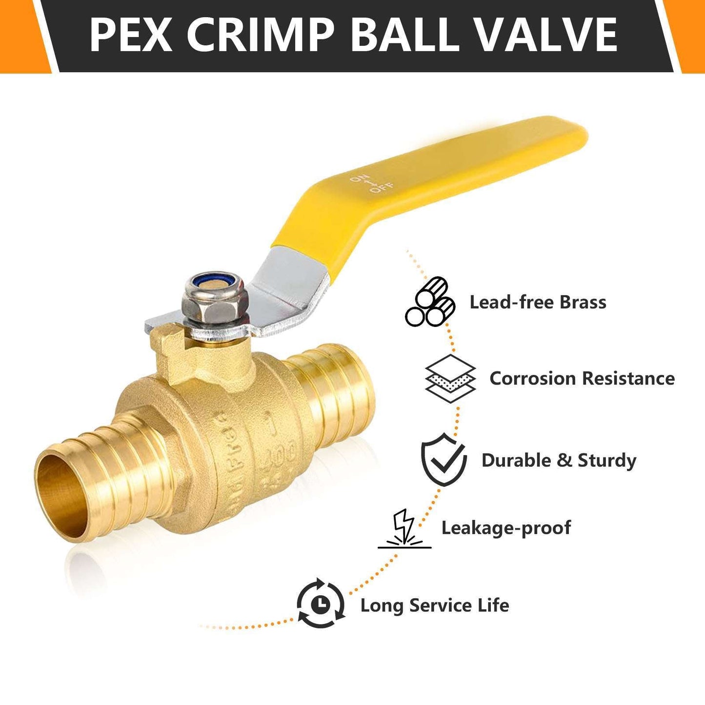 3/4" PEX Crimp Ball Valve, Yellow (Lead Free)