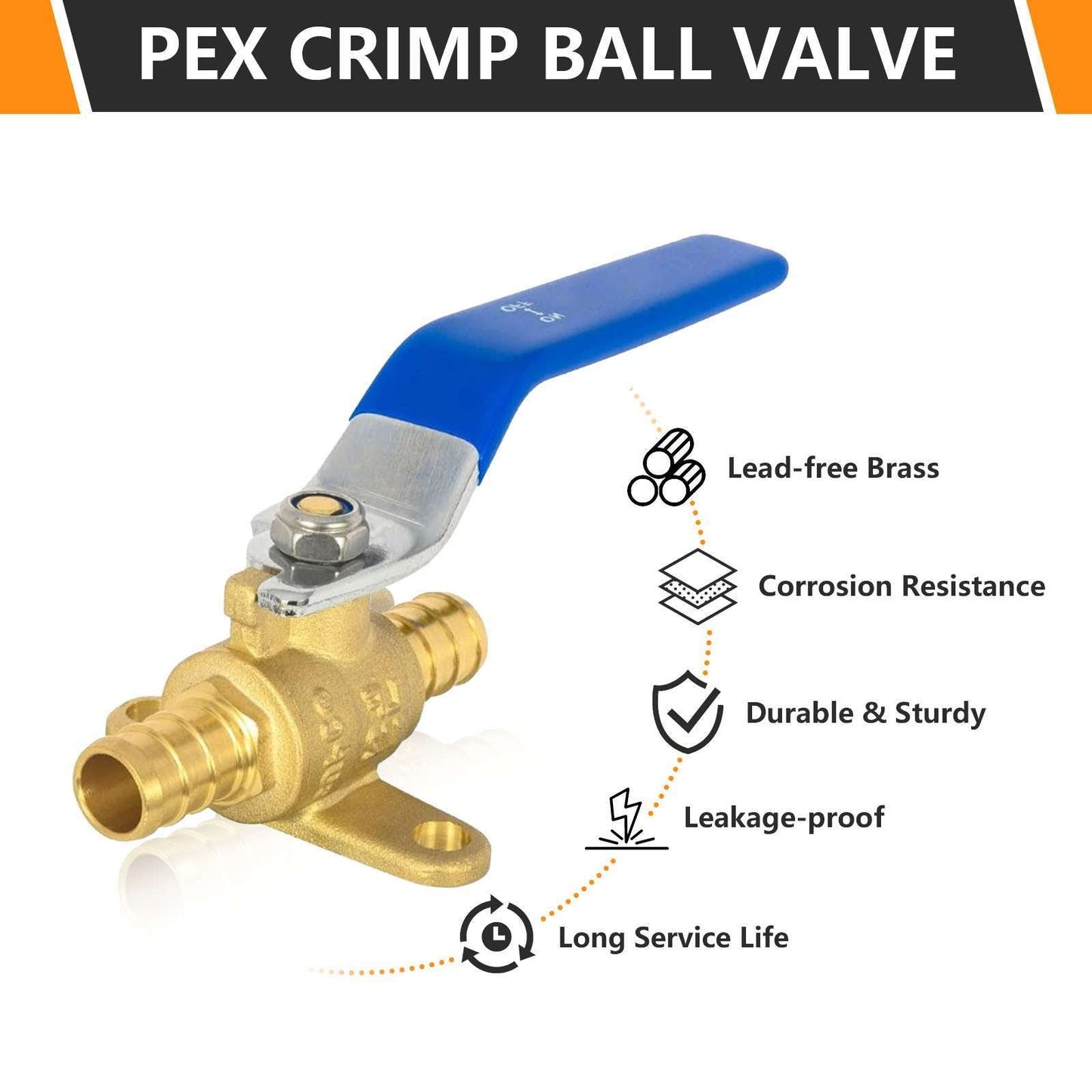 10 Pcs 1/2" PEX Crimp Drop Ear Ball Valve, Blue (Lead Free)