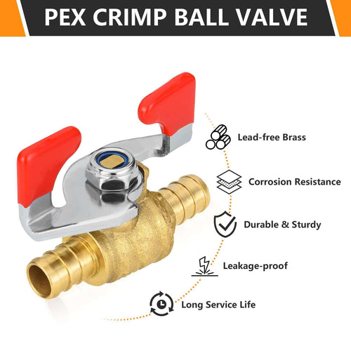 1/2" PEX Crimp Butterfly Ball Valve, Red (Lead Free) Plumbingsell