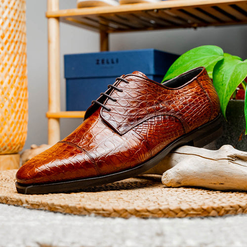 Zelli Italia Zelli Italia 21-532-CGM ANDREA Crocodile Lace Up, Cognac