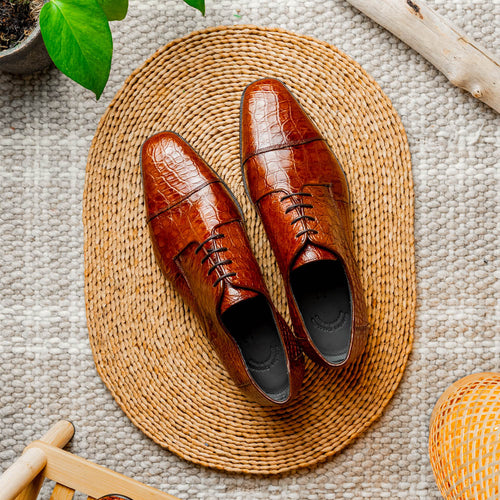 Zelli Italia Zelli Italia 21-532-CGM ANDREA Crocodile Lace Up, Cognac