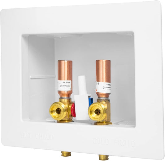 1/2" PEX Expansion (F1960) Inlet, Washing Machine Outlet Box, Single Control Valve, with Copper Water Hammer Arrestor