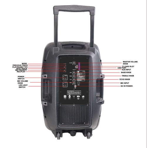 Portable 15 inch Bluetooth Party Speaker with Disco Light & Stand Jupiter Gear