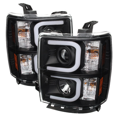 Spyder Chevy Silverado 1500 14-16 Projector Headlights Light Bar DRL Blk PRO-YD-CS14-LBDRL-BK OffRoadUSA.com