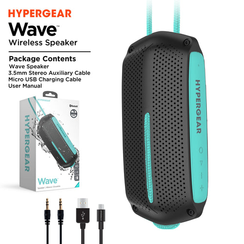 HyperGear Wave Water Resistant Wireless Speaker with Extended Battery Life (WATER-PRNT) Jupiter Gear