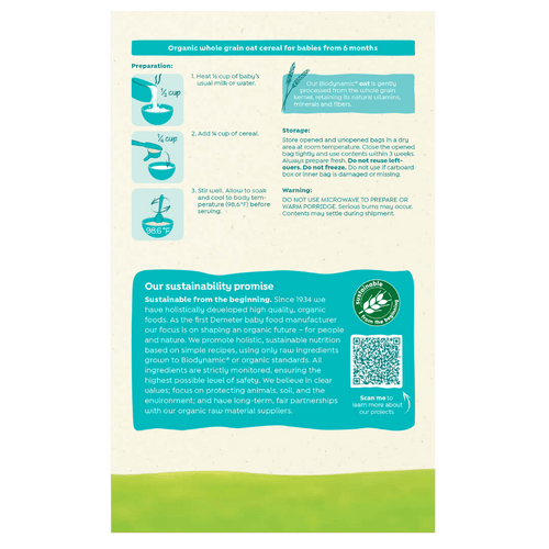 Holle Organic Whole Grain Oat Cereal - 6 Pack Holle USA