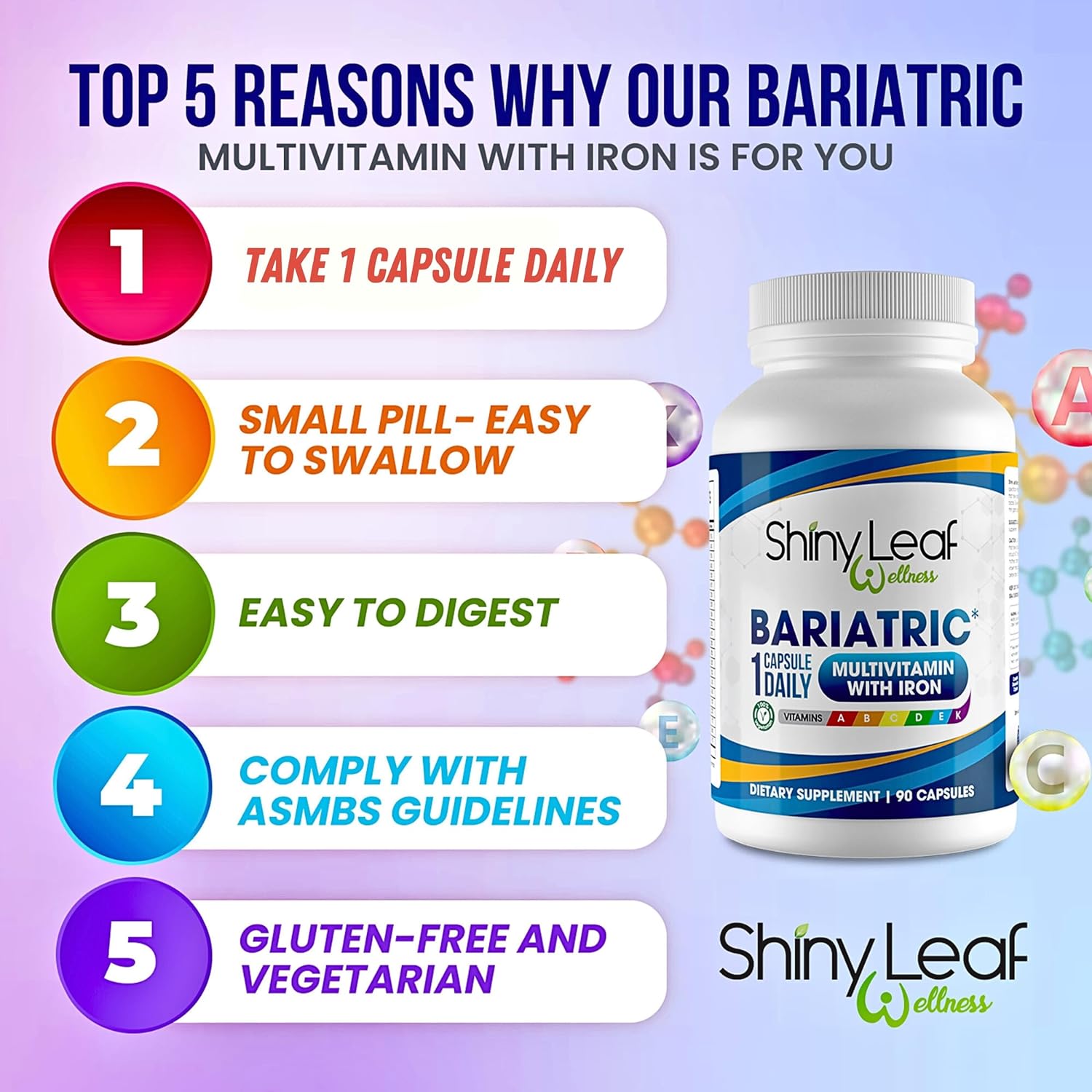 Shiny Leaf Bariatric Multivitamin with Iron and Calcium Citrate 600mg