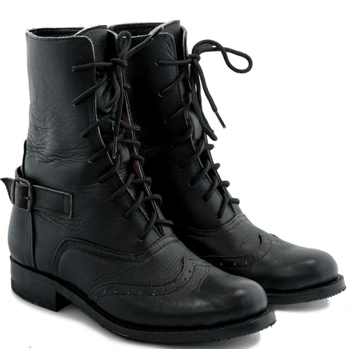 Black Leather Victorian Ankle Boots Atitlan Leather