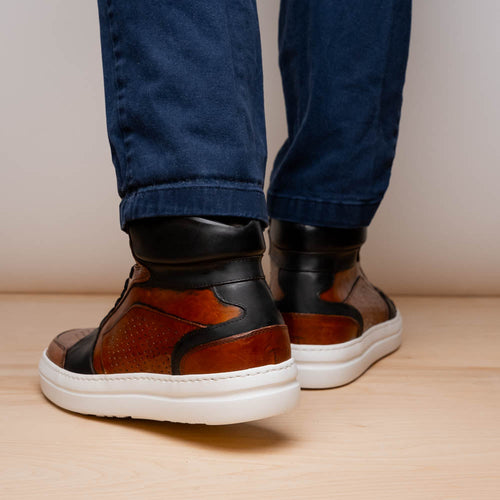 Zelli Italia 65-356-BRN BRAVO Italian Burnished Calfskin High Top Dress Sneaker