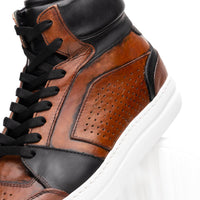 Zelli Italia 65-356-BRN BRAVO Italian Burnished Calfskin High Top Dress Sneaker