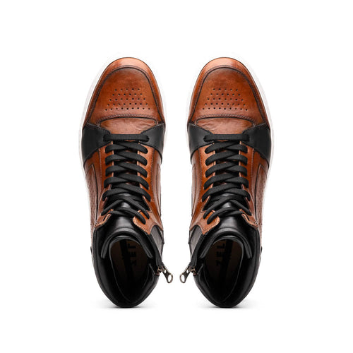 Zelli Italia 65-356-BRN BRAVO Italian Burnished Calfskin High Top Dress Sneaker