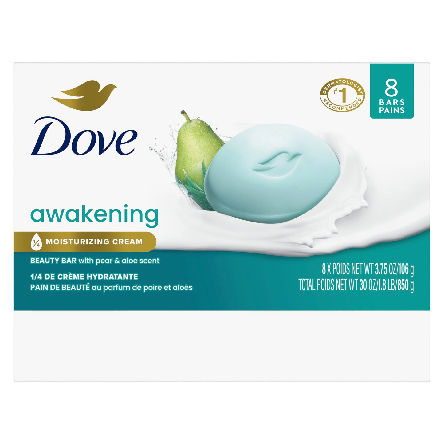 Dove Beauty Bar Soap for Women Awakening Pear & Aloe All Skin, 3.75 oz 8 Bars