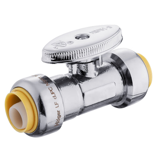 1/2" Push Connect x 1/2" Push Connect Straight Stop Valve, 1/4 Turn (Lead Free)