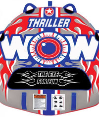 WOW Sports Thriller 1 Person Towable Water Tube - Starter Kit w/ 12V Pump & 1K Tow Rope Jupiter Gear