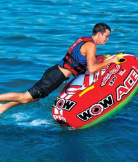 WOW Sports 1 Person Towable Water Tube - Ace Racing Starter Kit w 12V Pump & 1K Tow Rope Jupiter Gear