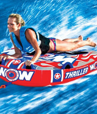 WOW Sports Thriller 1 Person Towable Water Tube - Starter Kit w/ 12V Pump & 1K Tow Rope Jupiter Gear