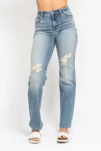 Judy Blue Full Size High Waist Distressed Dad Jean HTO Apparel