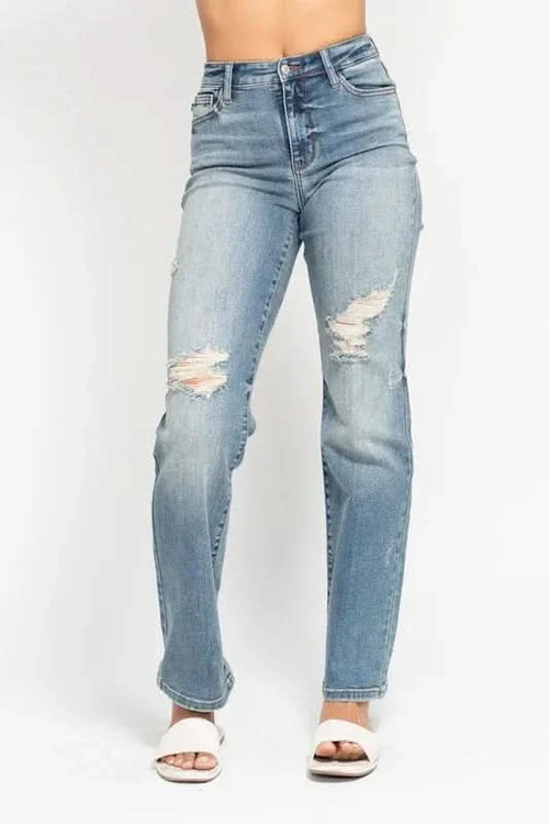 Judy Blue Full Size High Waist Distressed Dad Jean HTO Apparel