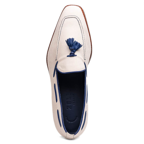 Zelli Italia 16-628-SND CARMEN Sueded Goatskin & Crocodile Tassel Loafer, Sand