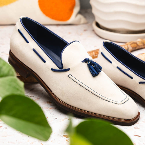Zelli Italia 16-628-SND CARMEN Sueded Goatskin & Crocodile Tassel Loafer, Sand
