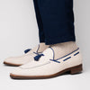Zelli Italia 16-628-SND CARMEN Sueded Goatskin & Crocodile Tassel Loafer, Sand