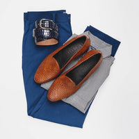 Zelli Italia 15-211-CGN CESTINO Calfskin Basketweave Slip On, Cognac